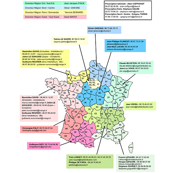 Arbonia Service für Fachpartner Gebietskarte Frankreich